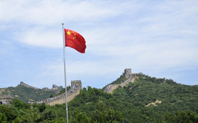 Chinese flag and great wall