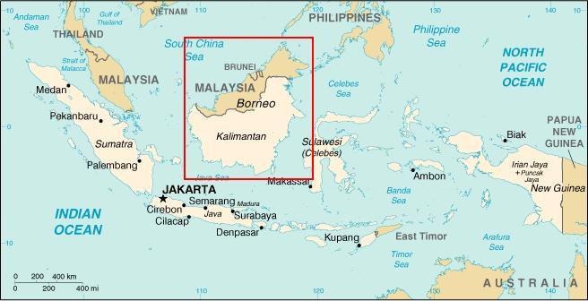 Borneo on the world map